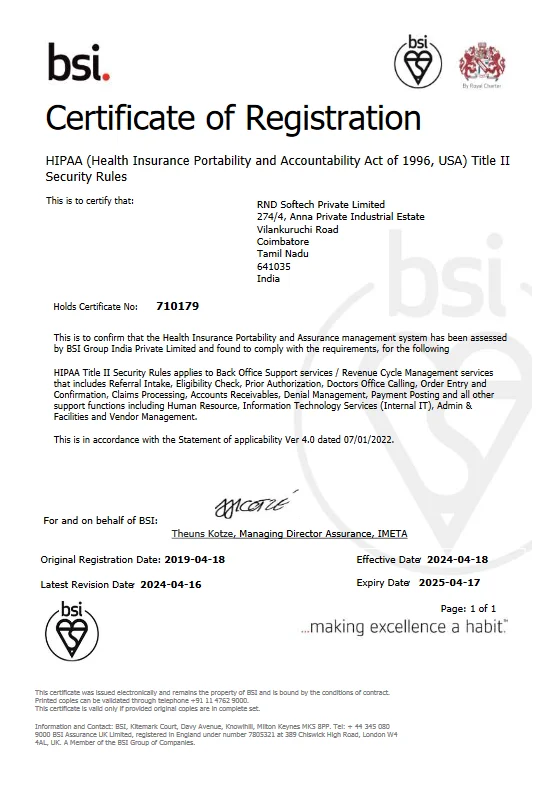 HIPAA Certificate