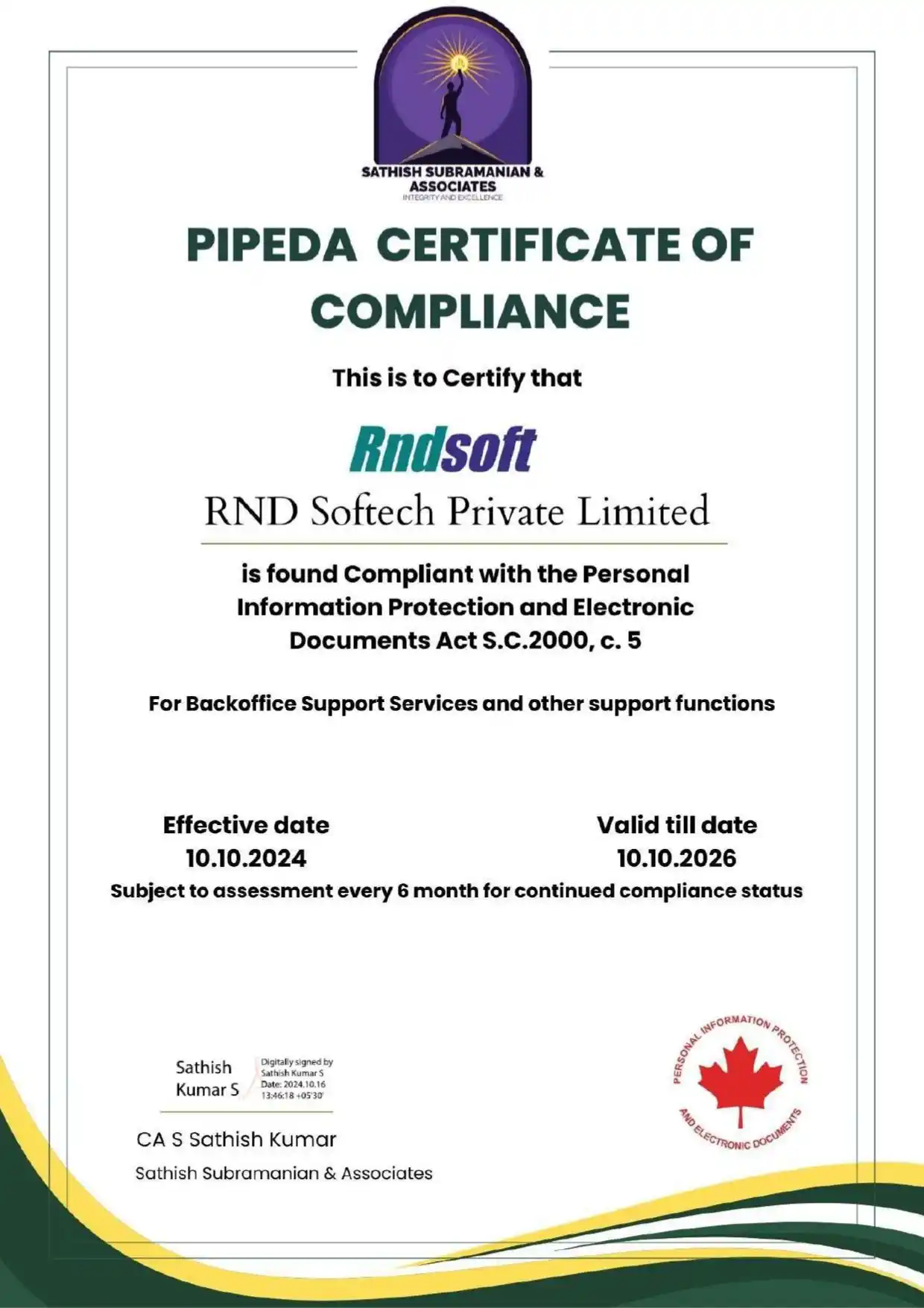 PIPEDA certificate